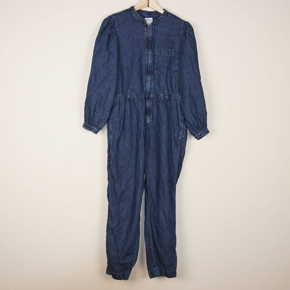 J Crew Puff-sleeve denim jumpsuit BA903 Blue Womens Sz 6